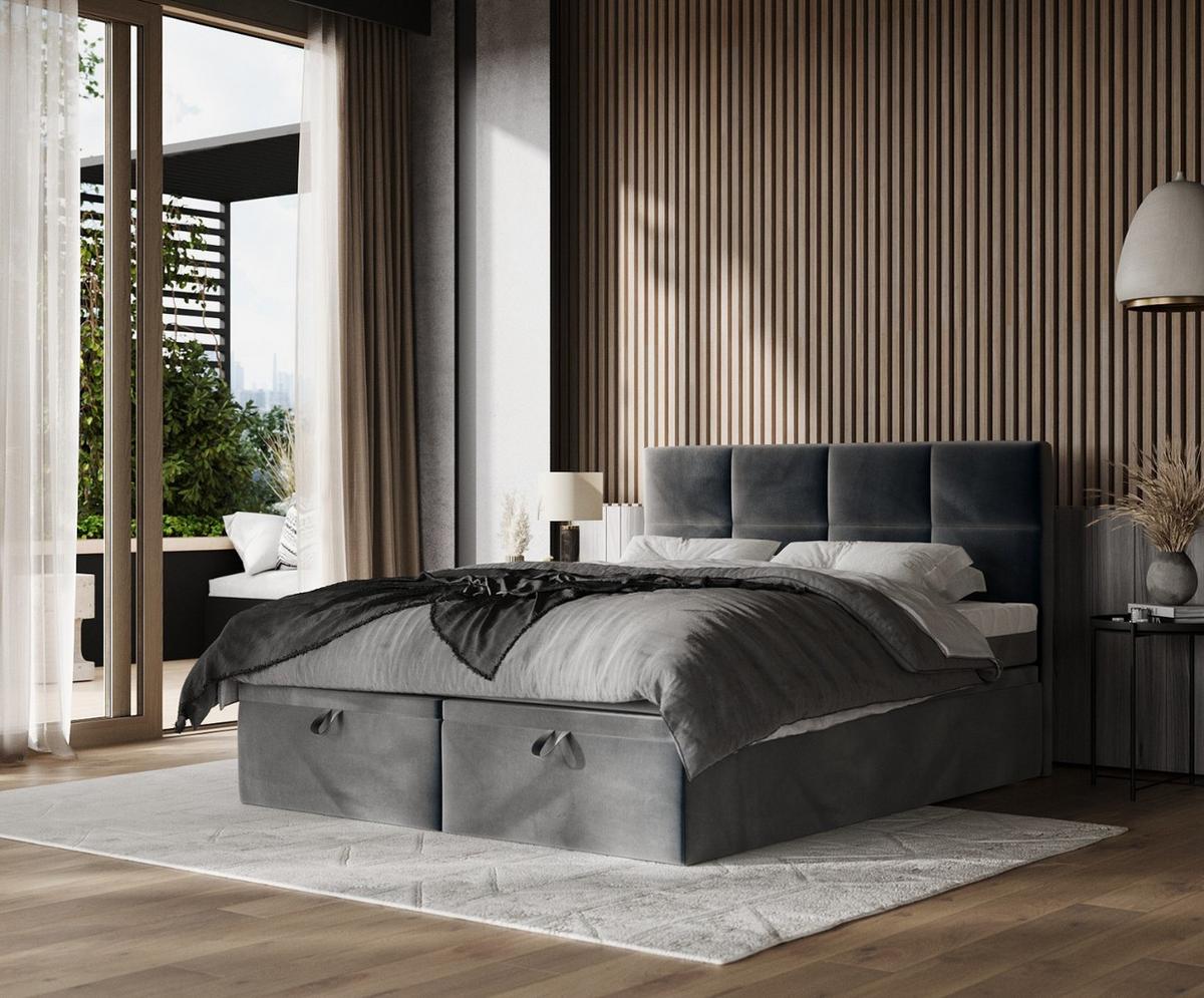 BOXBETT Tessa 160/200 cm Anthrazit im Paros Stoff - Anthrazit/Schwarz, Holz/Holzwerkstoff (160/200cm) - AltaBeds