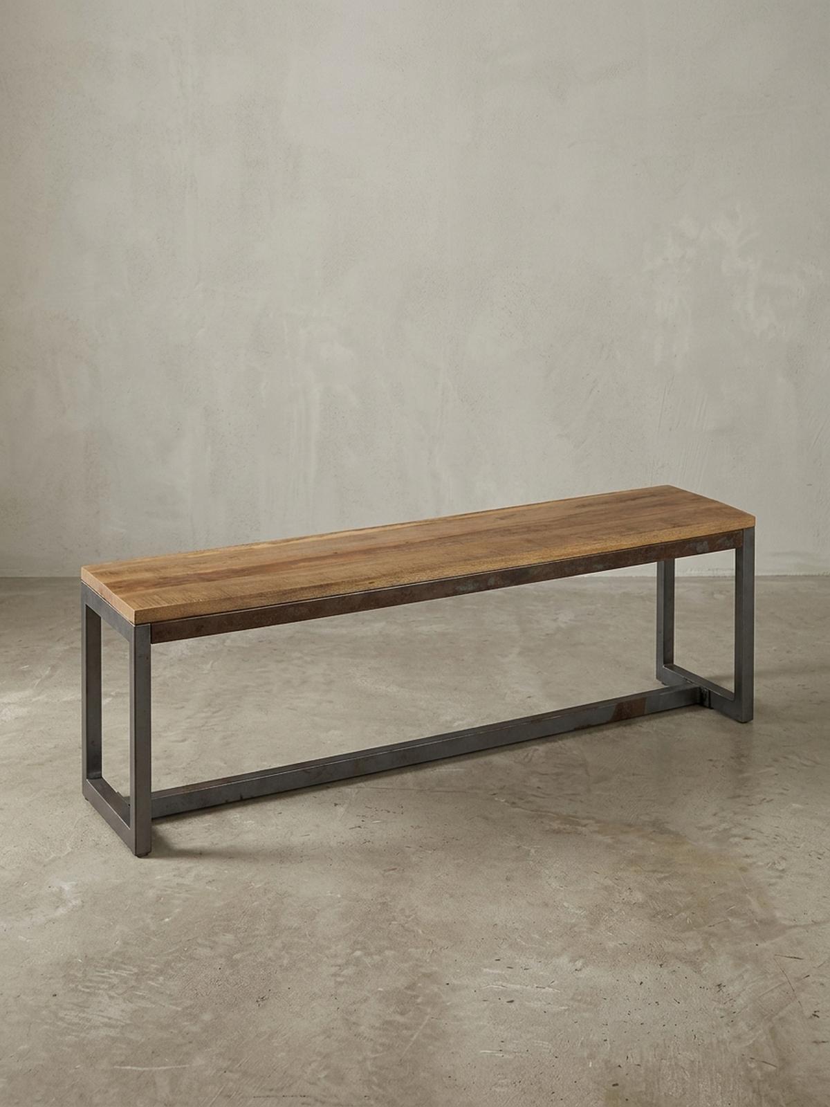 SITZBANK – Mango/Massivholz/Metall, 120x46x45 cm, ohne Lehne - Schwarz/Braun, Holz/Metall (45/46/120cm) - KADIMA DESIGN