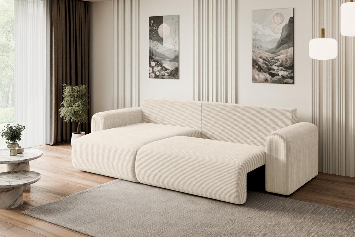 ECKSOFA mit Schlaffunktion und Bettkasten ORRO-L - 272x145x83 cm Beige Cord - Beige/Schwarz, Holzwerkstoff/Kunststoff (272/145cm) - ALTDECOR