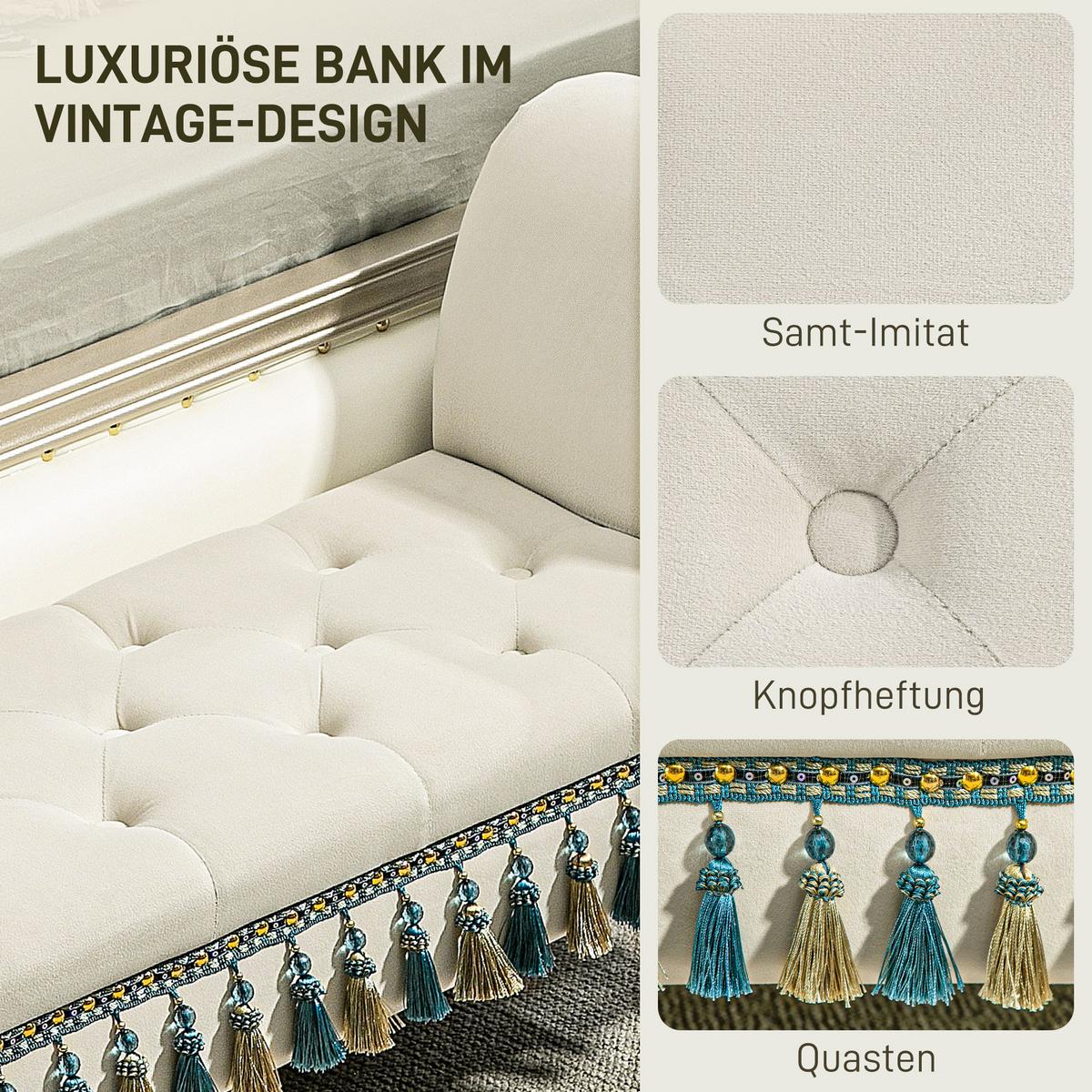 LUXUS Polsterbank, Schaumstoff, Beige, 117 x 40 x 58 cm - Beige, Kunststoff (40/58/117cm) - HOMCOM