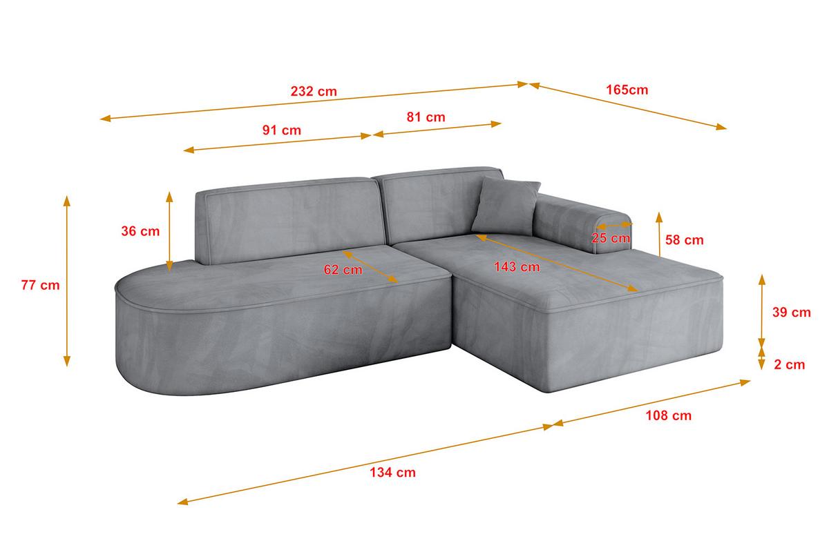 ECKSOFA Ottomane Rechts IREA-L1-v3 - 232x165x77 cm Grau - Titanfarben, Holzwerkstoff/Textil (232/165cm) - ALTDECOR