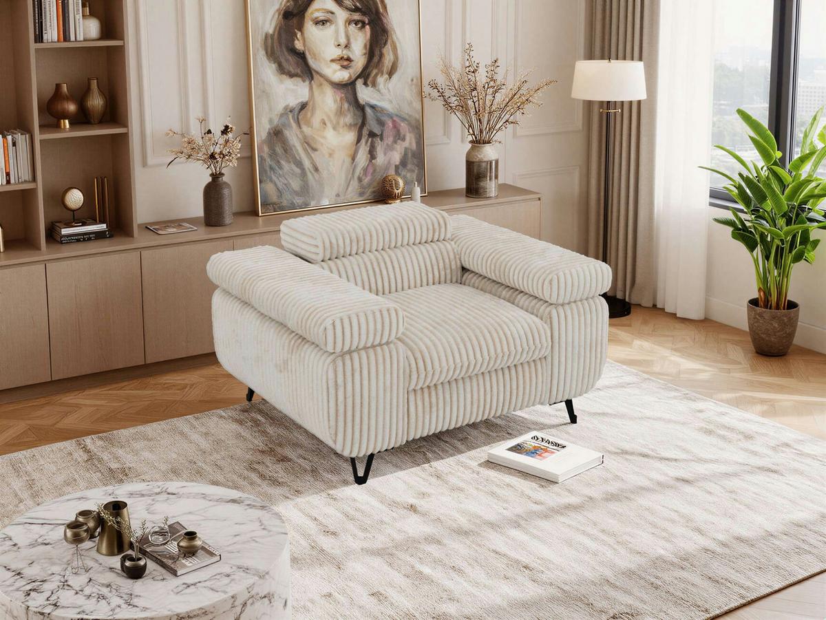 SESSEL PETER 1 - Beige Cord - Beige/Creme, Textil/Metall (126/76/99cm) - MKS