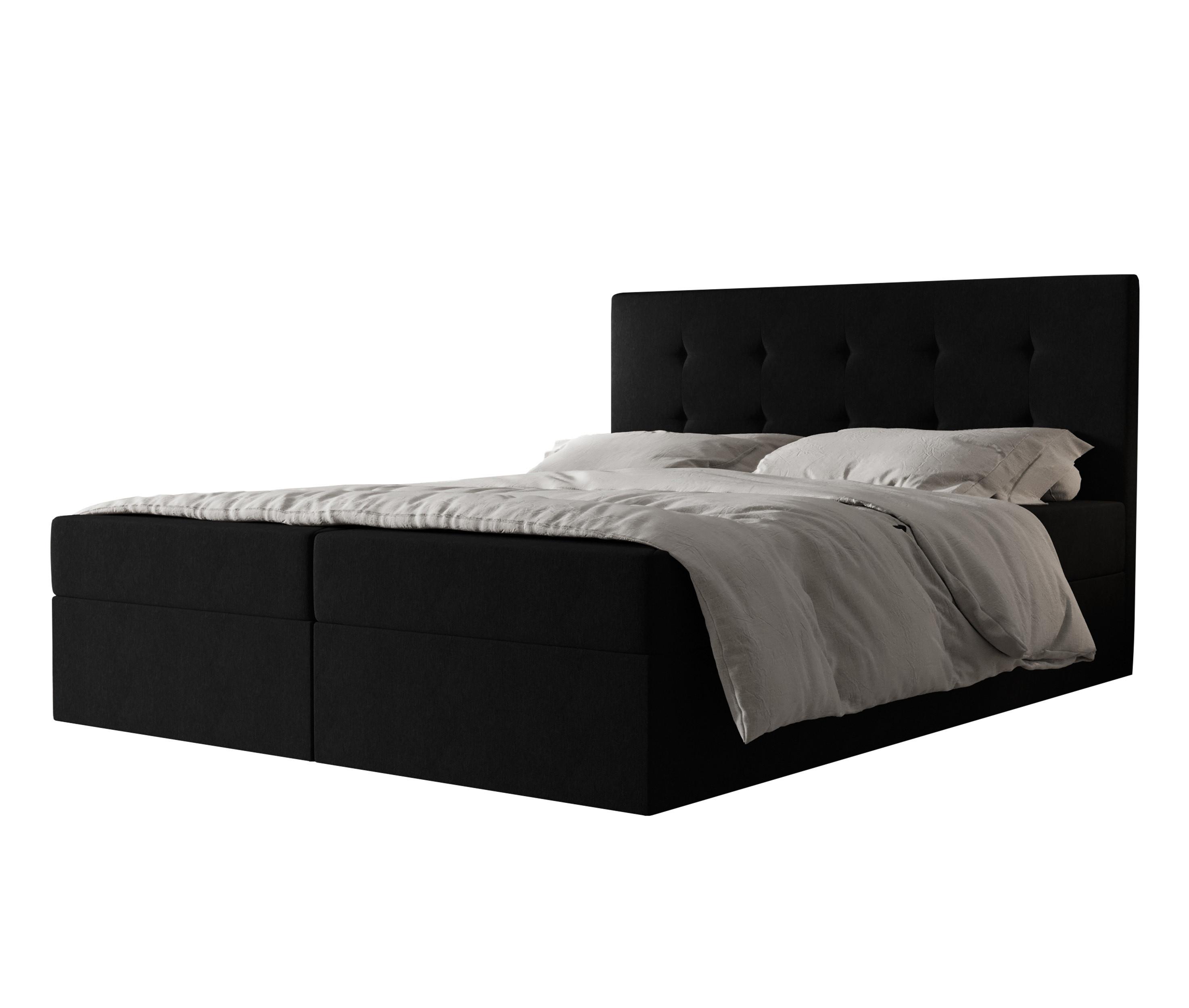 BOXBETT Dahlina 180/200 cm in Schwarz – mit Bettkasten und Luxus + TOPPER - Schwarz, Holz/Holzwerkstoff (180/200cm) - AX Living