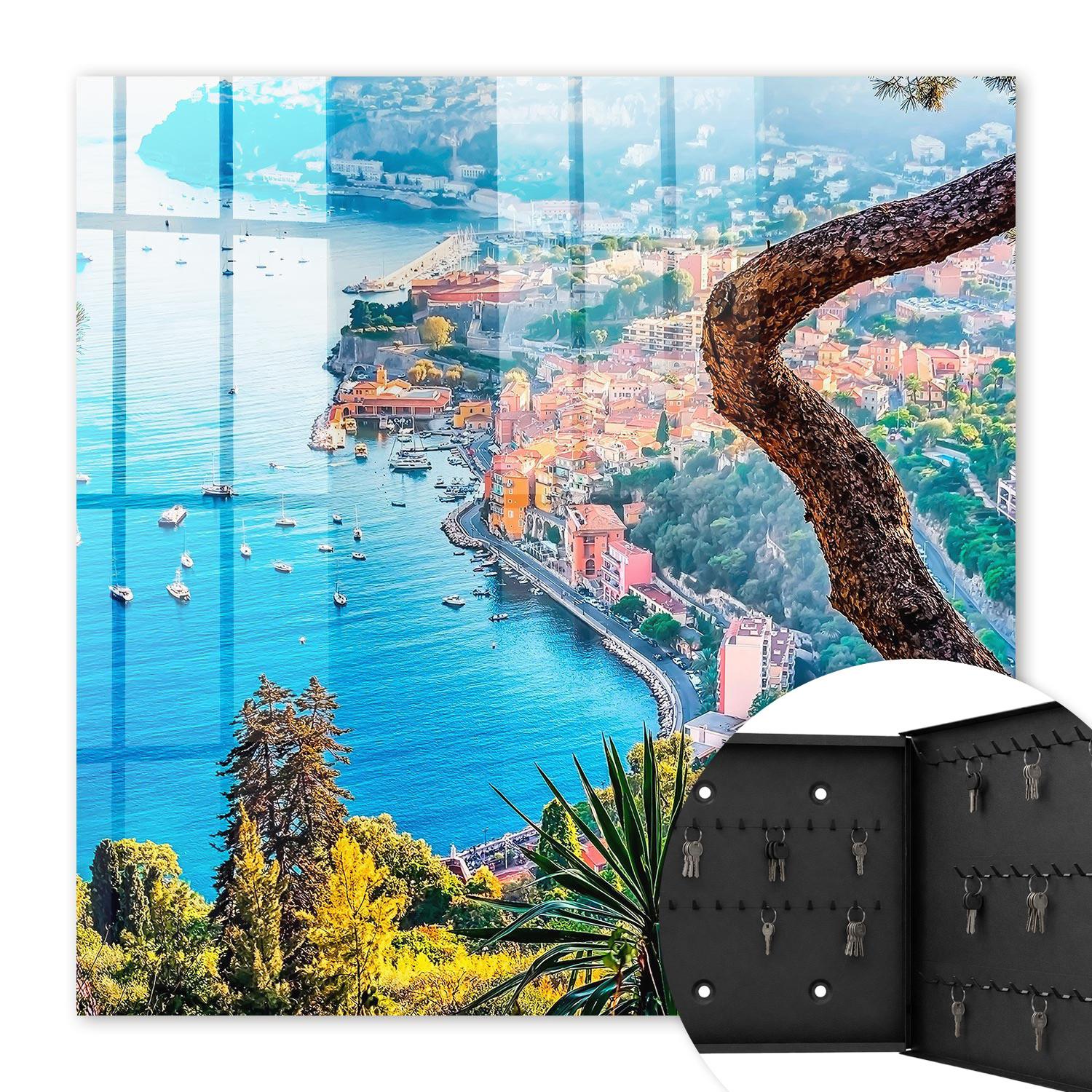 SCHLÜSSELBOX Schwarz 30x30 cm- Türöffnung nach rechts - Ferienlandschaft - Blau, Metall (30/30/5cm) - TULUP