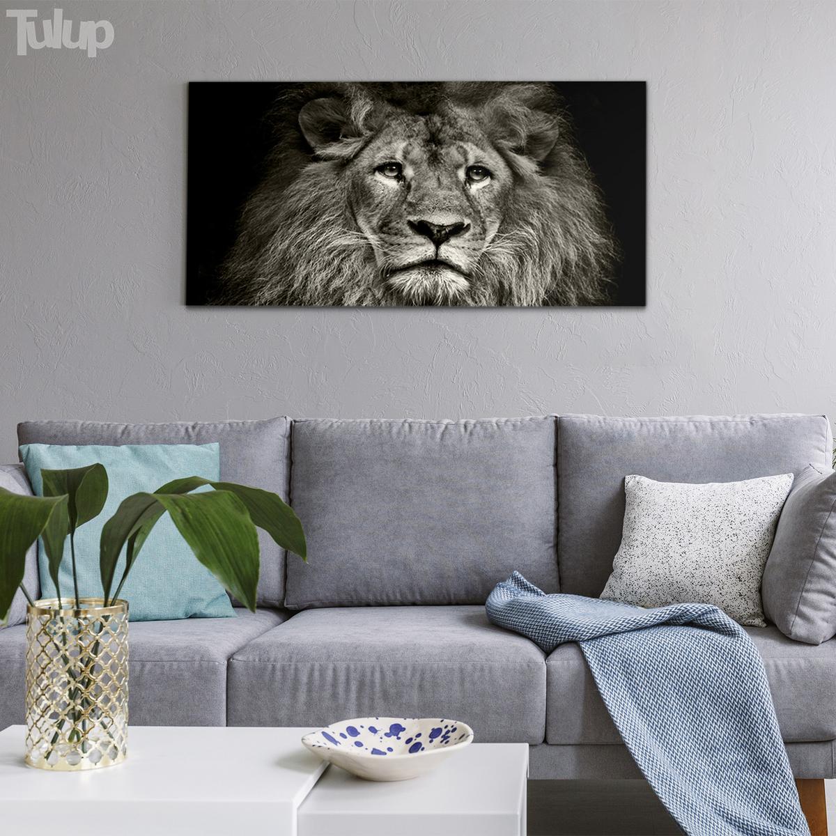 GLASBILD 140x70 cm Löwe Tier - Schwarz, Glas (140/70cm) - TULUP