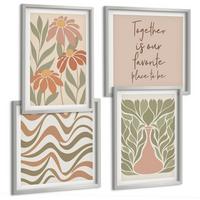 BILDER SET 4er Set - 50x50 cm & 40x60 cm Silberner Rahmen - Abstrakte Pastellblumen - Silberfarben, Kunststoff (50/50cm) - TULUP