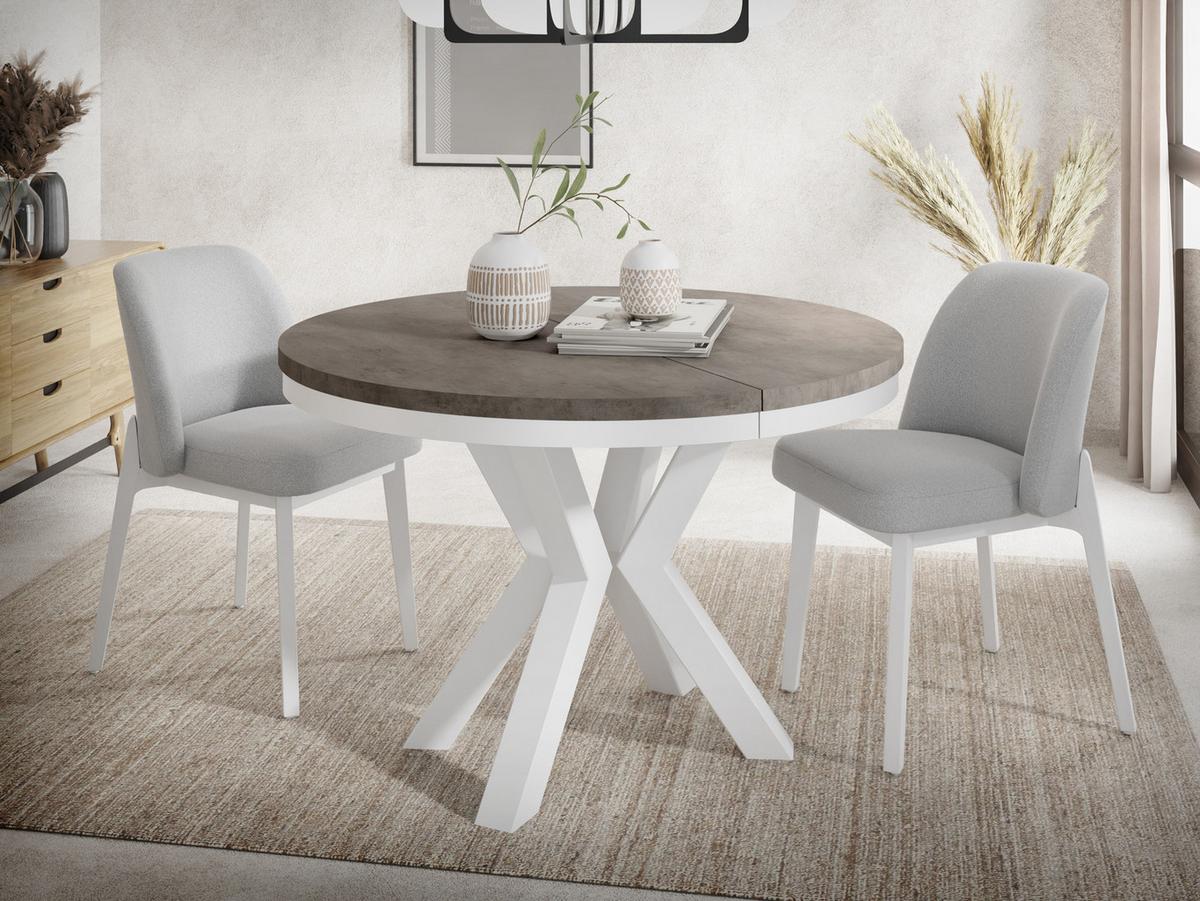 ESSTISCH Clara Weiß runder ausziehbarer, Dunkelgrauer Chicago Beton 100-180/100/76 cm - Dunkelgrau/Weiß, Holzwerkstoff/Metall (100/176/76cm) - WFL GROUP