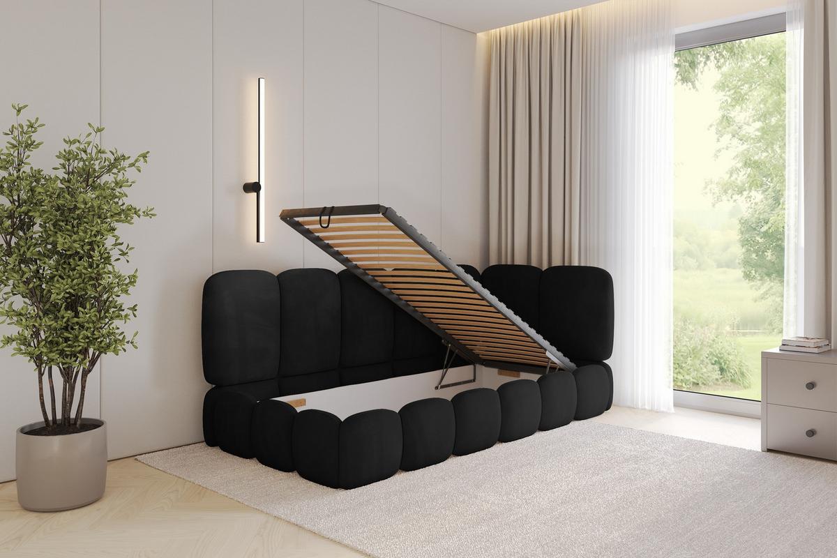 EINZELLBETT Jugendbett mit Bettkasten, Links - AVRY 80x200 Schwarz - Schwarz, Holzwerkstoff/Textil (80/200cm) - ALTDECOR