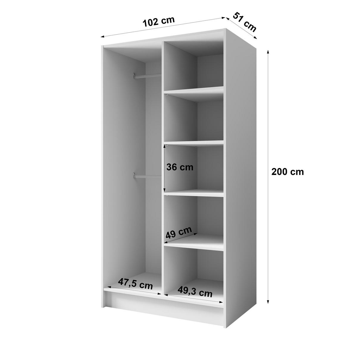 DREHTÜRENSCHRANK Laro mit Spiegel, Weiß mit mit goldenen Griffen, 100 cm - Weiß, Holzwerkstoff (100/200/51cm) - Beautysofa