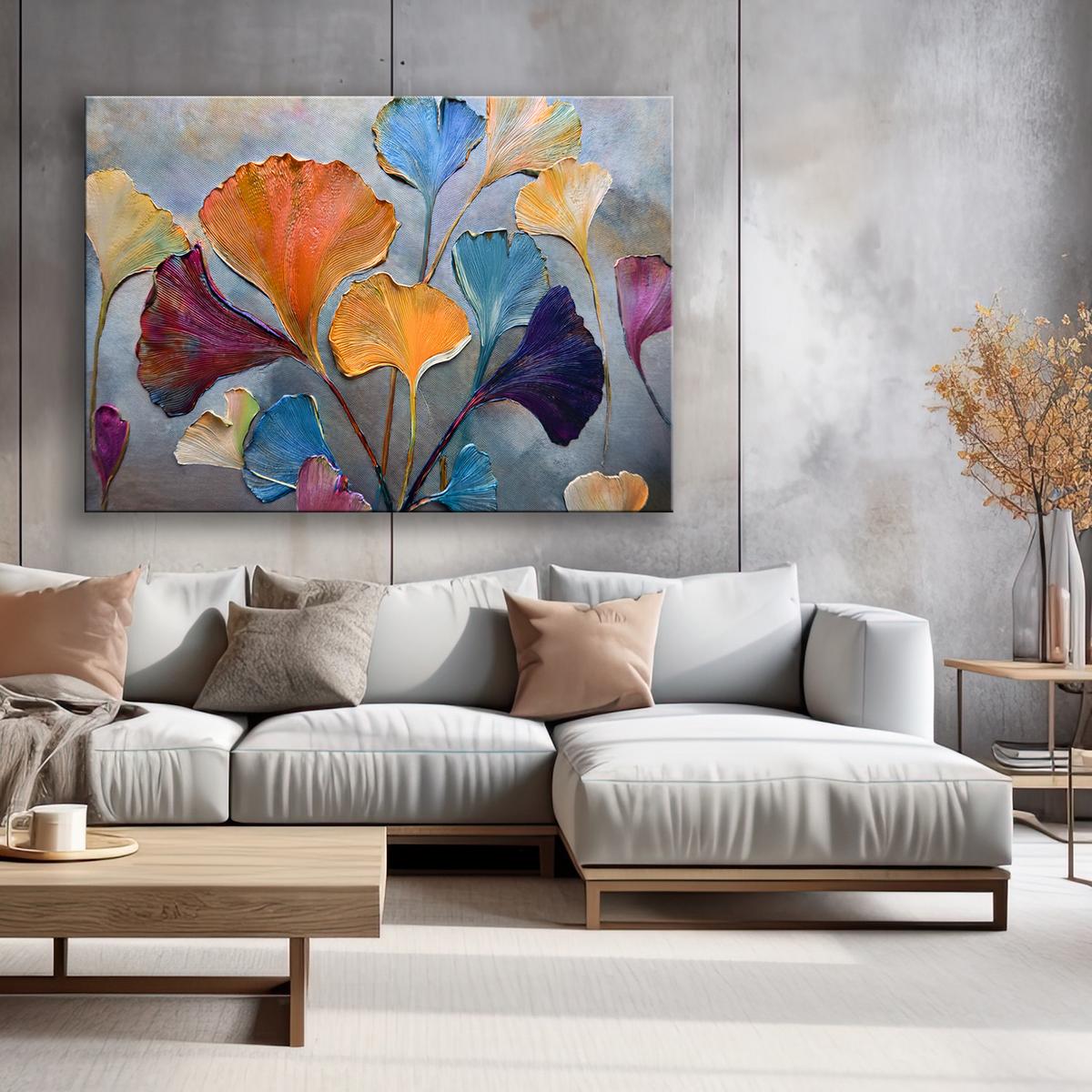 WANDBILD bunte ginko blumen - Multicolor, Textil (60/40cm) - Feeby
