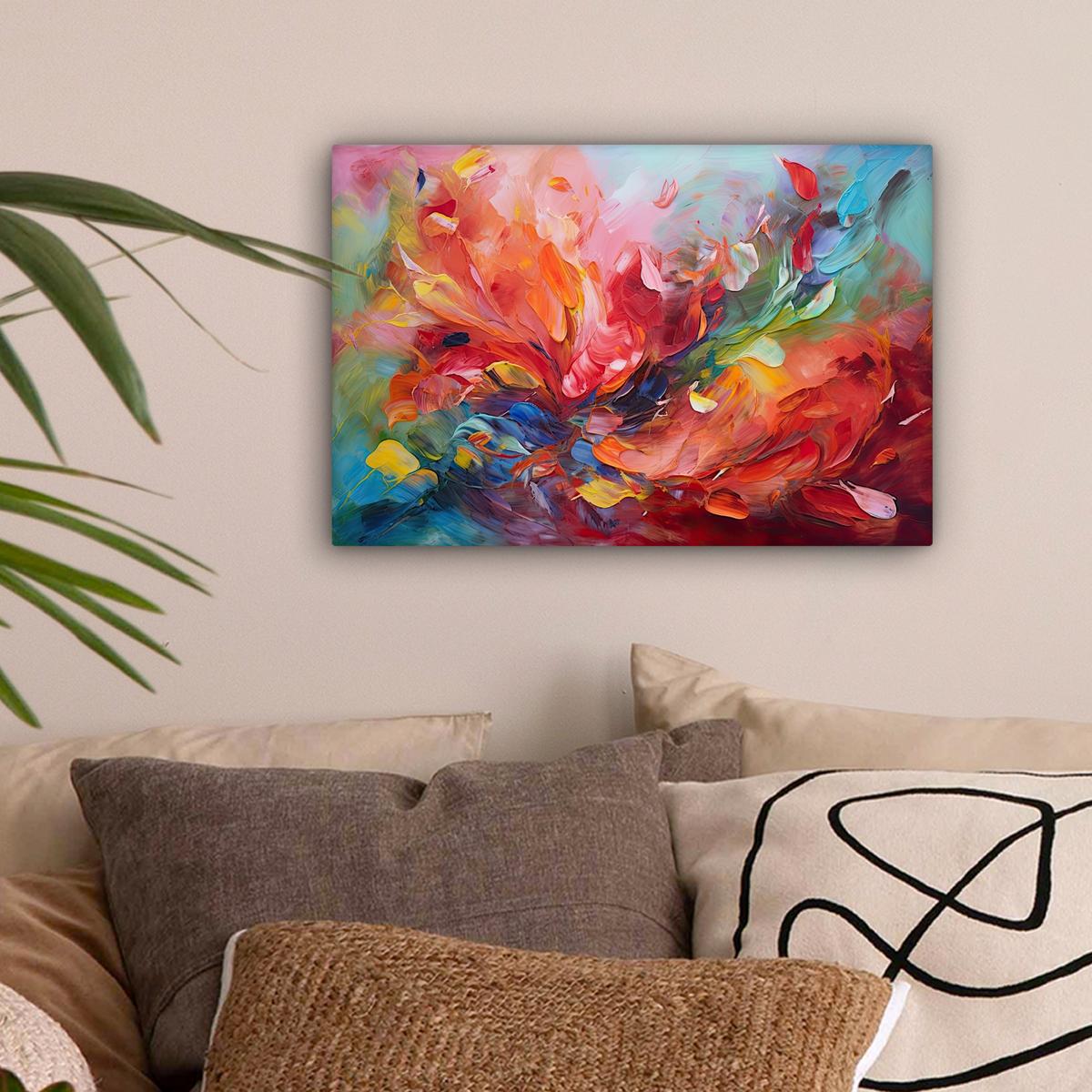 LEINWANDBILD Ölgemälde - Kunst - Abstrakt - Farbenfroh Deko Schlafzimmer 30x20 cm - Altrosa, Textil (30/20cm) - MuchoWow