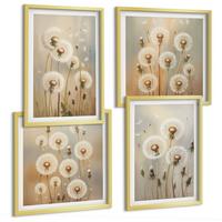 BILDER SET 4er Set - 50x50 cm & 40x60 cm Goldrahmen - Weiße Löwenzahnblüten auf hellem Hintergrund - Goldfarben, Kunststoff (50/50cm) - TULUP