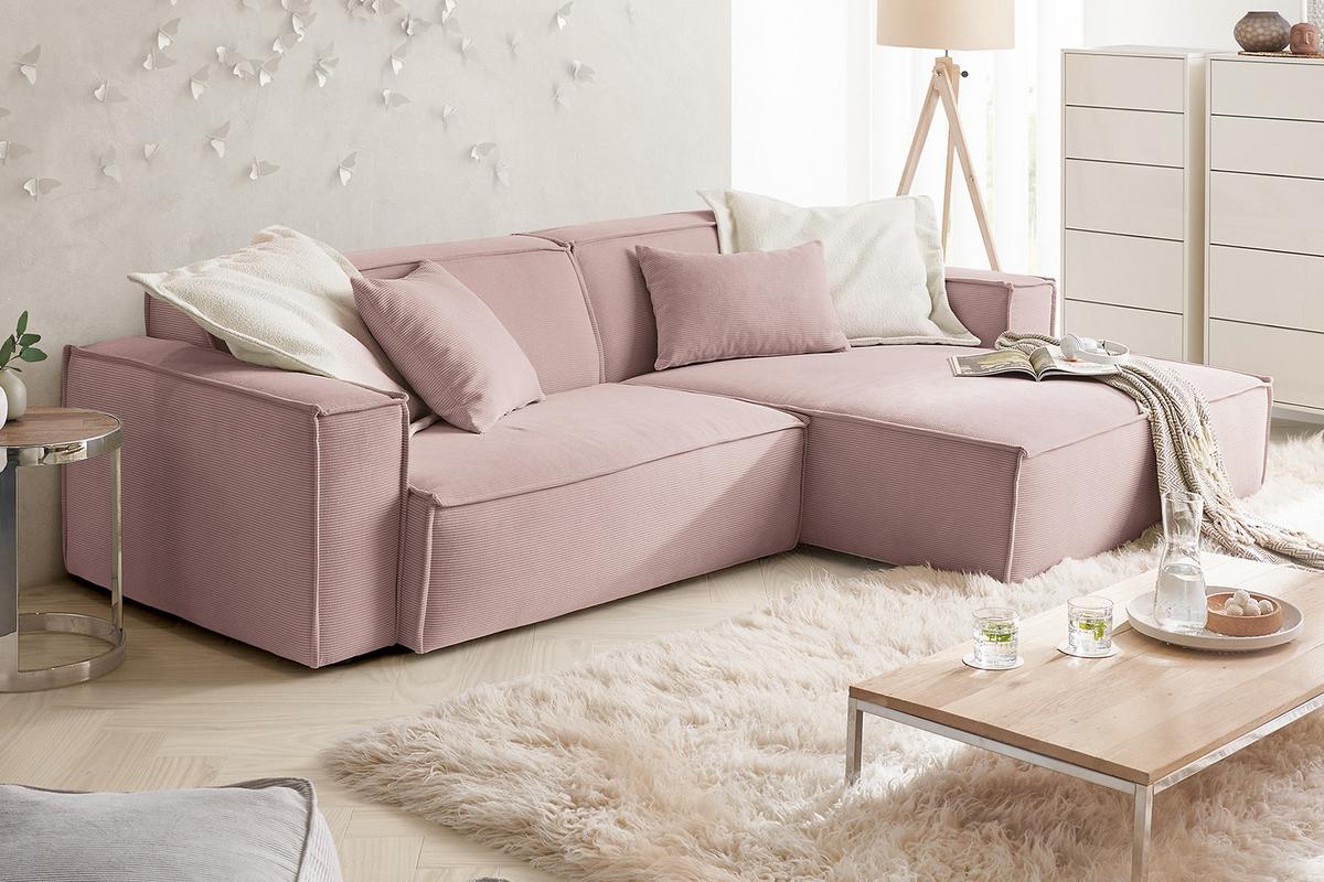 ECKSOFA SAMU Pink Cord - Schwarz/Rosa, Textil (276/168cm) - KAWOLA
