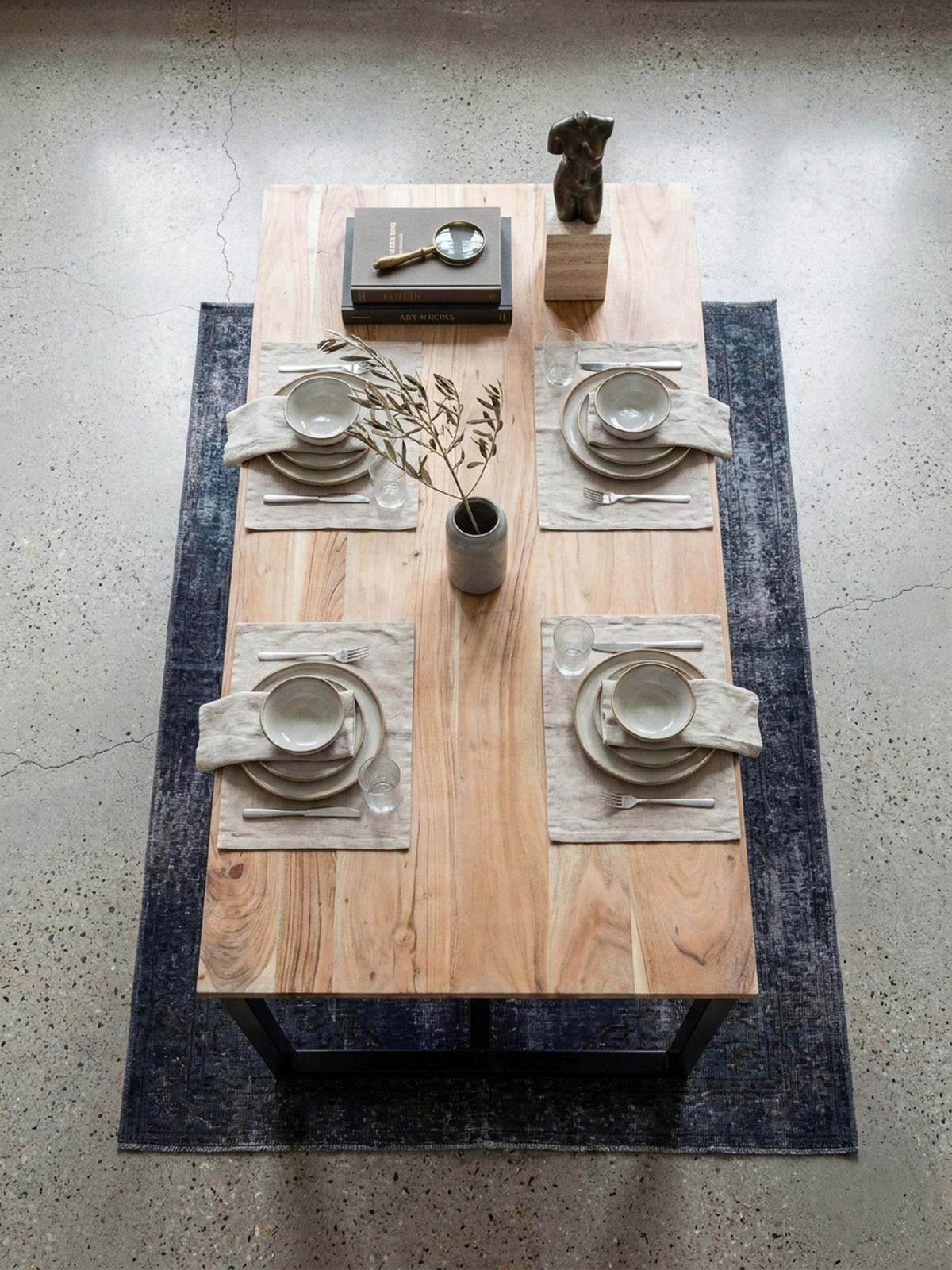ESSTISCH Massivholz Metall Rechteckig Loft-Stil, Akazie 160x80x76 cm - Schwarz/Akaziefarben, Holz/Metall (80/160/76cm) - KADIMA DESIGN