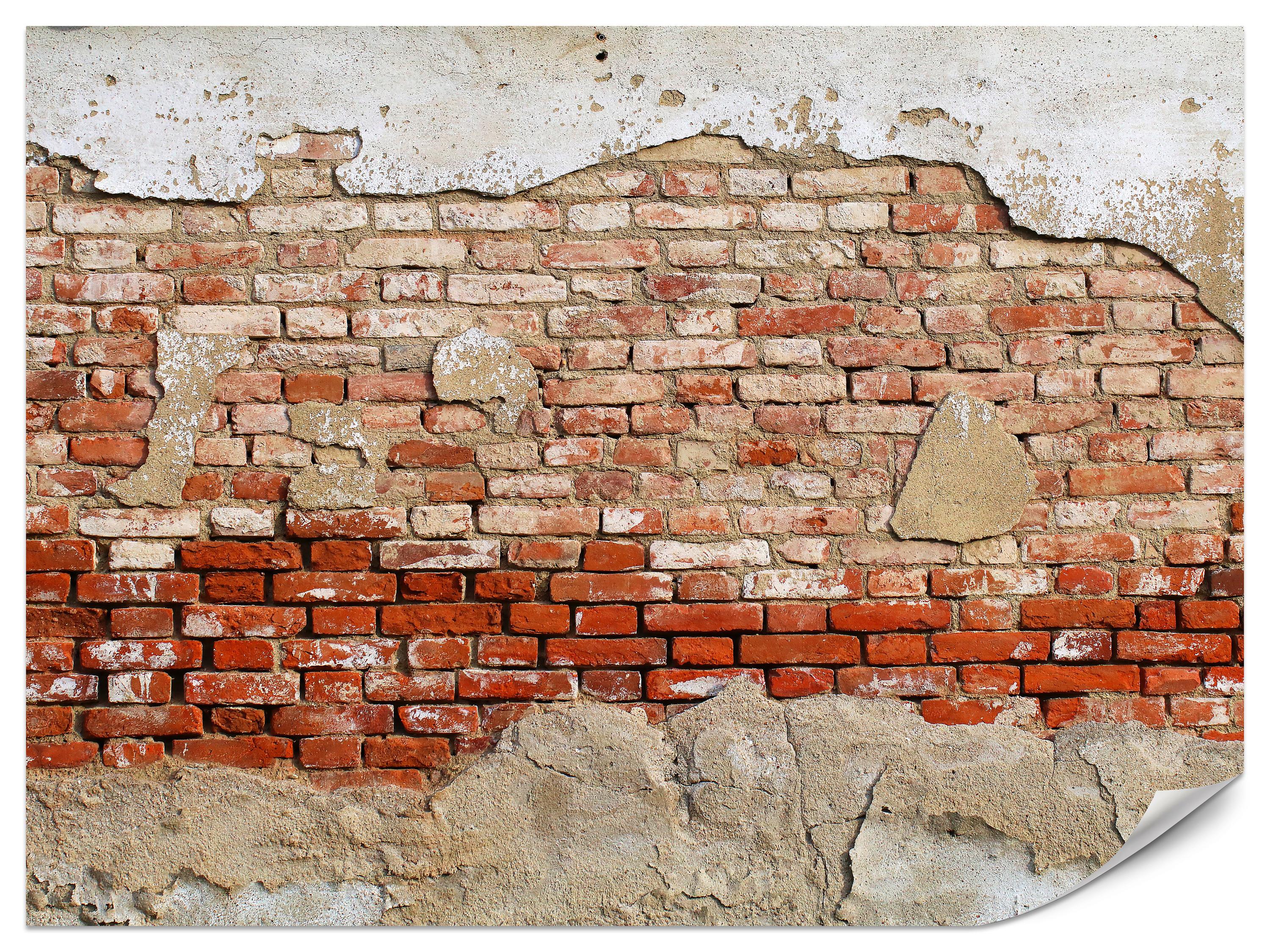 FOTOTAPETE für Wohnzimmer Alte Rissige Rote Ziegelwand Rustikal 450x315 - Beige/Rot, Papier (450/315cm) - Muralo