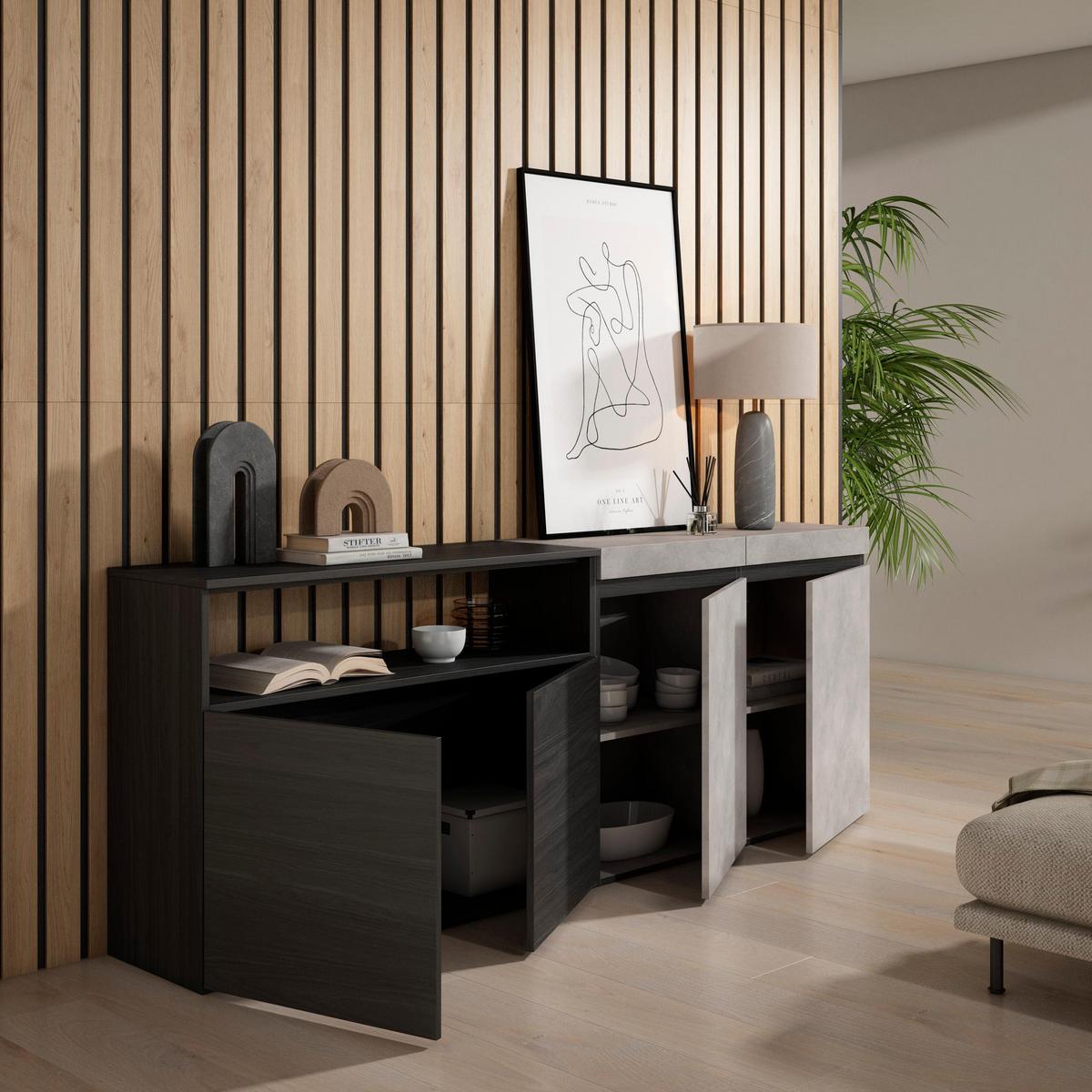 SIDEBOARD zementgrau, 200/35/75cm - Grau, Holzwerkstoff (200/75/35cm) - Skraut Home