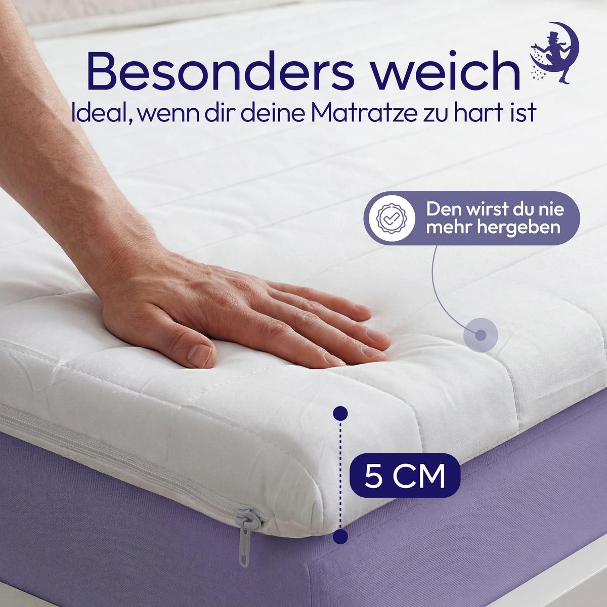 BOXSPRINGTOPPER Kaltschaum 80x190 cm – 5 cm Matratzentopper für weicheren Liegekomfort - Weiß, Textil (80/190cm) - Mister Sandman
