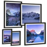 BILDER SET 5er Set - 50x50 cm & 20x30 cm & 40x60 cm Schwarzer Rahmen - Berglandschaften, Sonnenuntergang, Wasser - Schwarz, Kunststoff (40/60cm) - TULUP