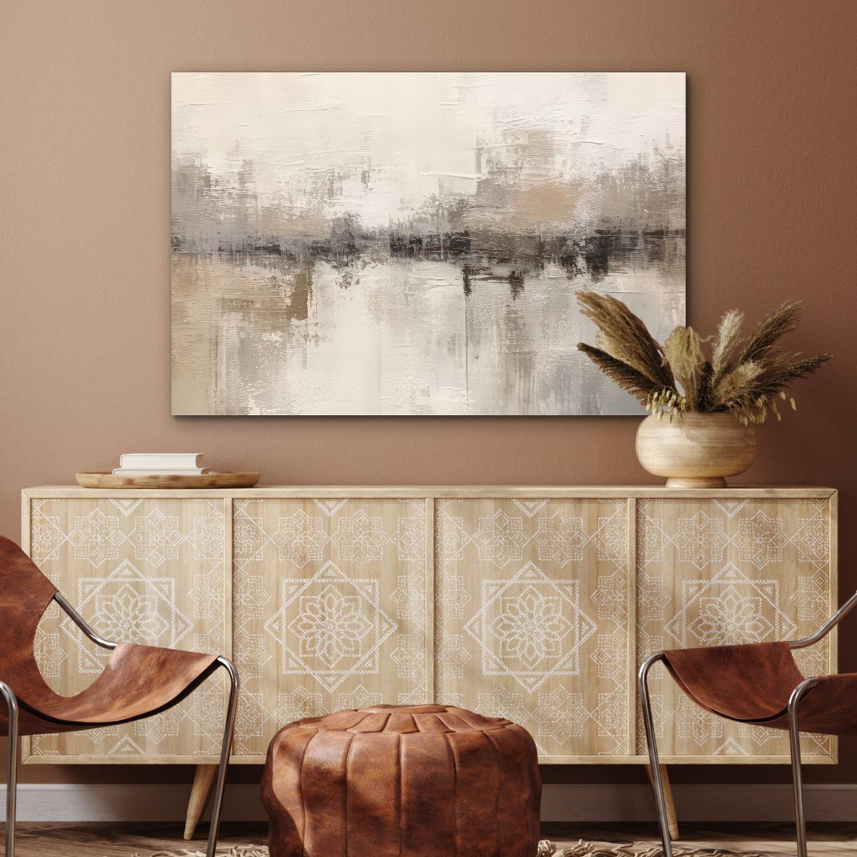 METALLBILD Moderne Kunst - Abstrakt - Beige Deko Groß 120x80 cm - Beige, Metall (120/80cm) - MuchoWow