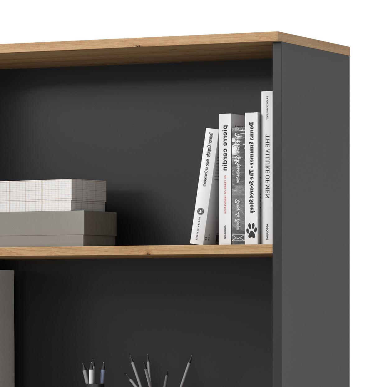 AKTENSCHRANK Eiche Artisan, Grau 80 x 190 cm, Büroschrank mit Soft-Close - Schwarz/Eiche Artisan, Holzwerkstoff/Kunststoff (80/190/37cm) - Inn.Furn