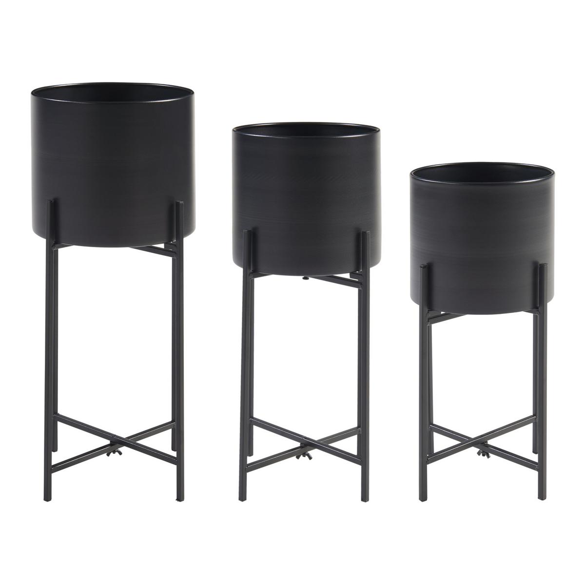 PFLANZENSTÄNDER-SET 3 TLG. Orsa - Schwarz, Metall (23/54/23cm) - [en.casa]