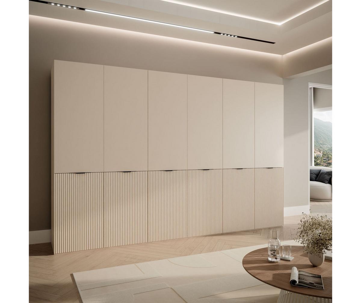 KLEIDERSCHRANK SANDBOX KASHMIR 300 303/49/200 cm Kaschmir / Kaschmir ohne LED 12 Zusatzböden - Kaschmir/Schwarz, Holzwerkstoff/Kunststoff (303/200/49cm) - Lookway