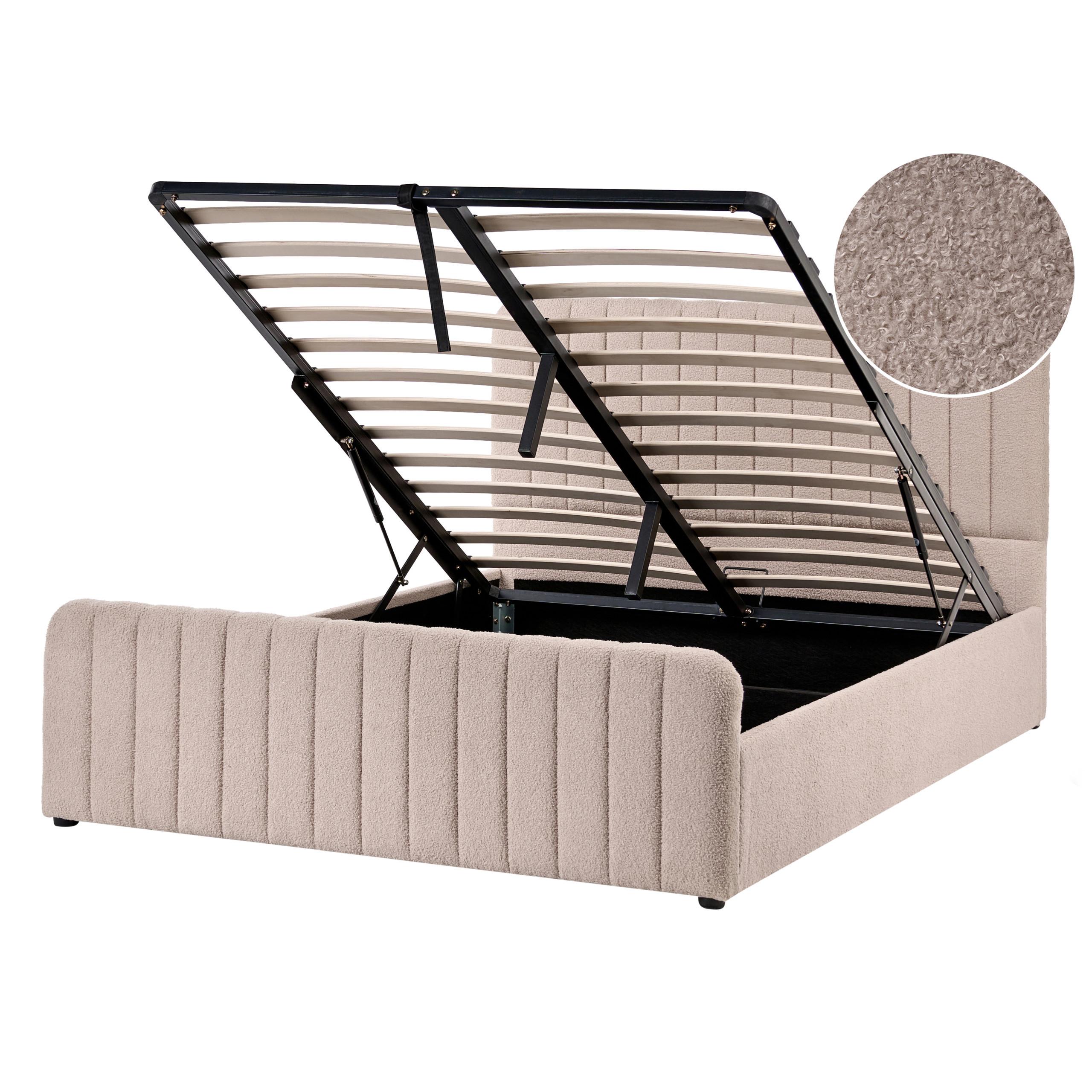 BETT mit Stauraum 140/200 Bouclé Beige Lunan - Beige/Schwarz, Textil (140/200cm) - Beliani