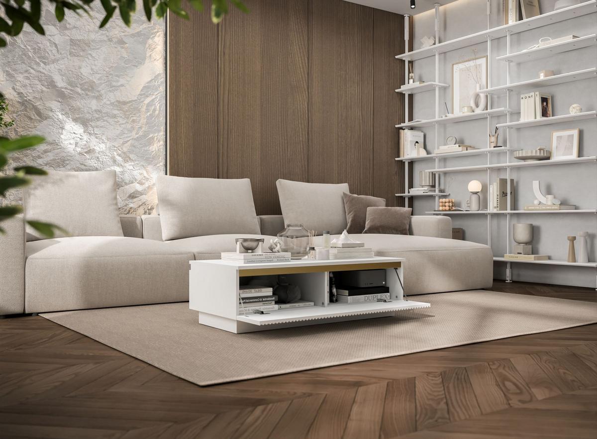 COUCHTISCH Selene Weiß matt 109 cm mit Sockel - Weiß, Holzwerkstoff (50/109/32cm) - Meble Lindner