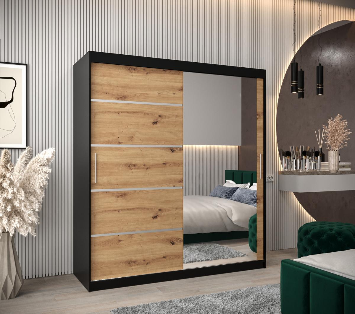 SCHWEBETÜRENSCHRANK 200/180/62 2-türig - Silberfarben/Schwarz, Holz/Kunststoff (180/200/62cm) - MÖBEL KRYSPOL