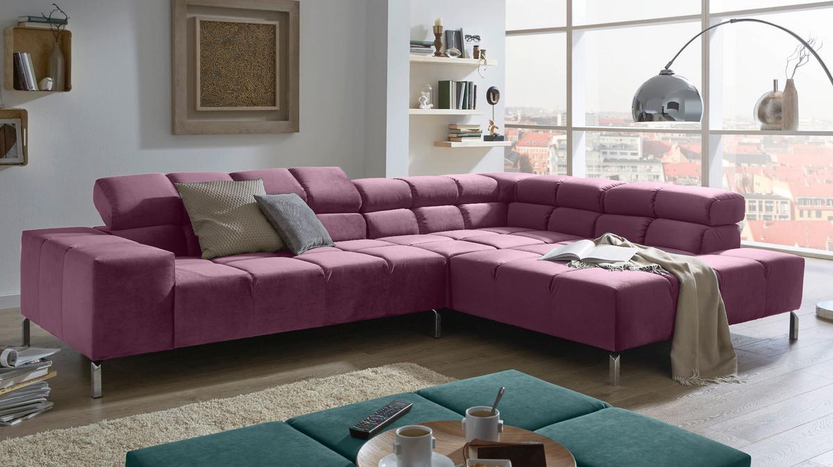 ECKSOFA NELSON Violett Velvet - Violett/Silberfarben, Textil (321/216cm) - KAWOLA