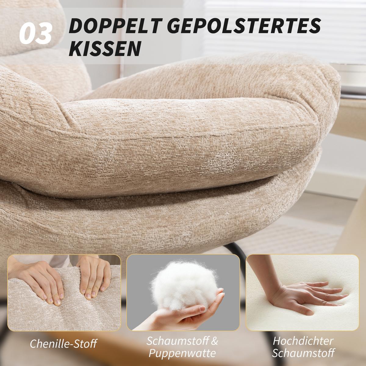 SCHAUKELSTUHL Schaukelsessel Schneidersitz mit Rückenlehne Chenille-Optik - Creme, Textil (80/91/103cm) - HOMCOM