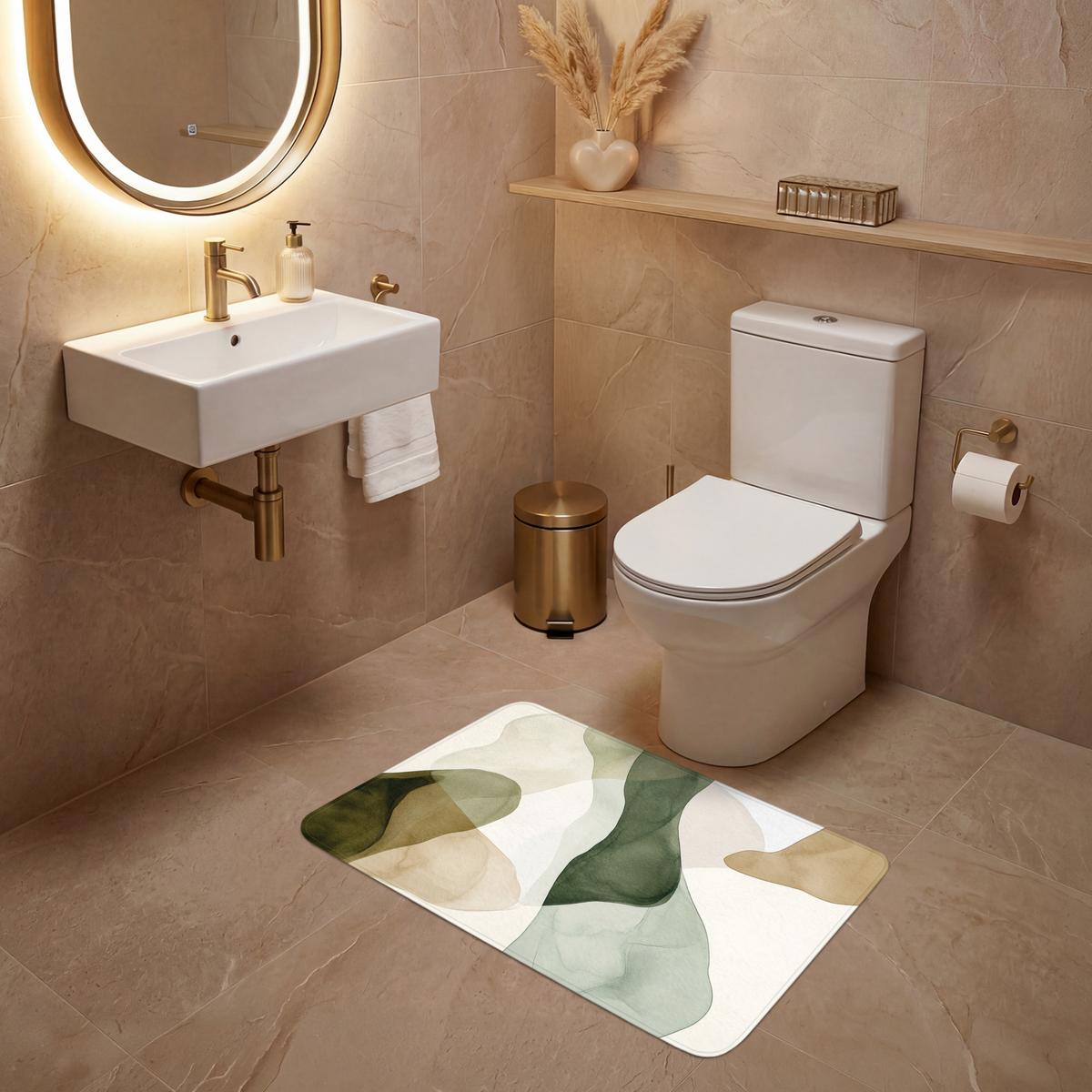 WC-VORLEGER Japandi - Abstrakt - Grün Toilettenteppich 80x50 cm - Grün, Textil (80/1cm) - OnlyWow