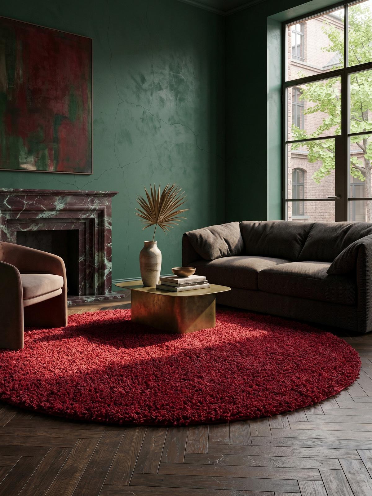 HOCHFLORTEPPICH RHEIN, einfarbig, aus Polypropylen, Rot, Ø 80 cm - Rot, Textil (80/80cm) - KADIMA DESIGN