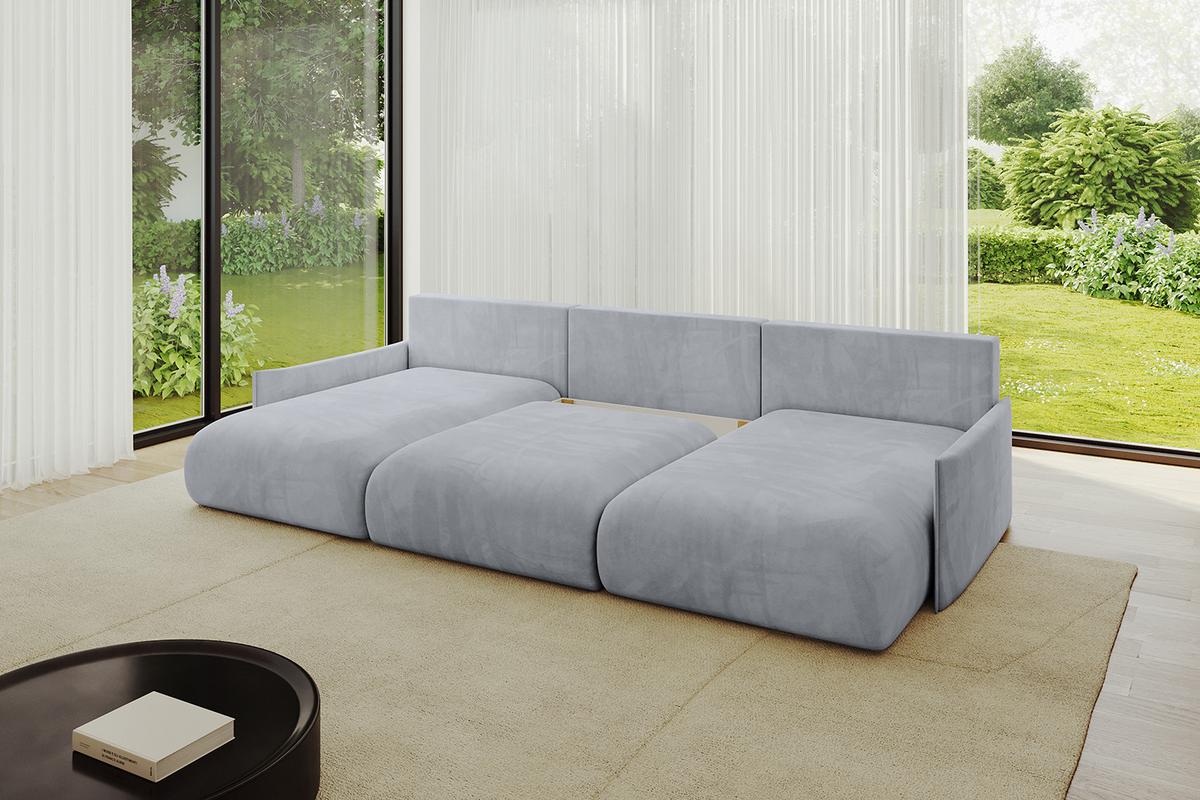 WOHNLANDSCHAFT mit Schlaffunktion und Bettkasten ONESK-U-v1 317x177x72 Hellgrau Velours - Titanfarben, Holzwerkstoff/Kunststoff (317/72/177cm) - ALTDECOR