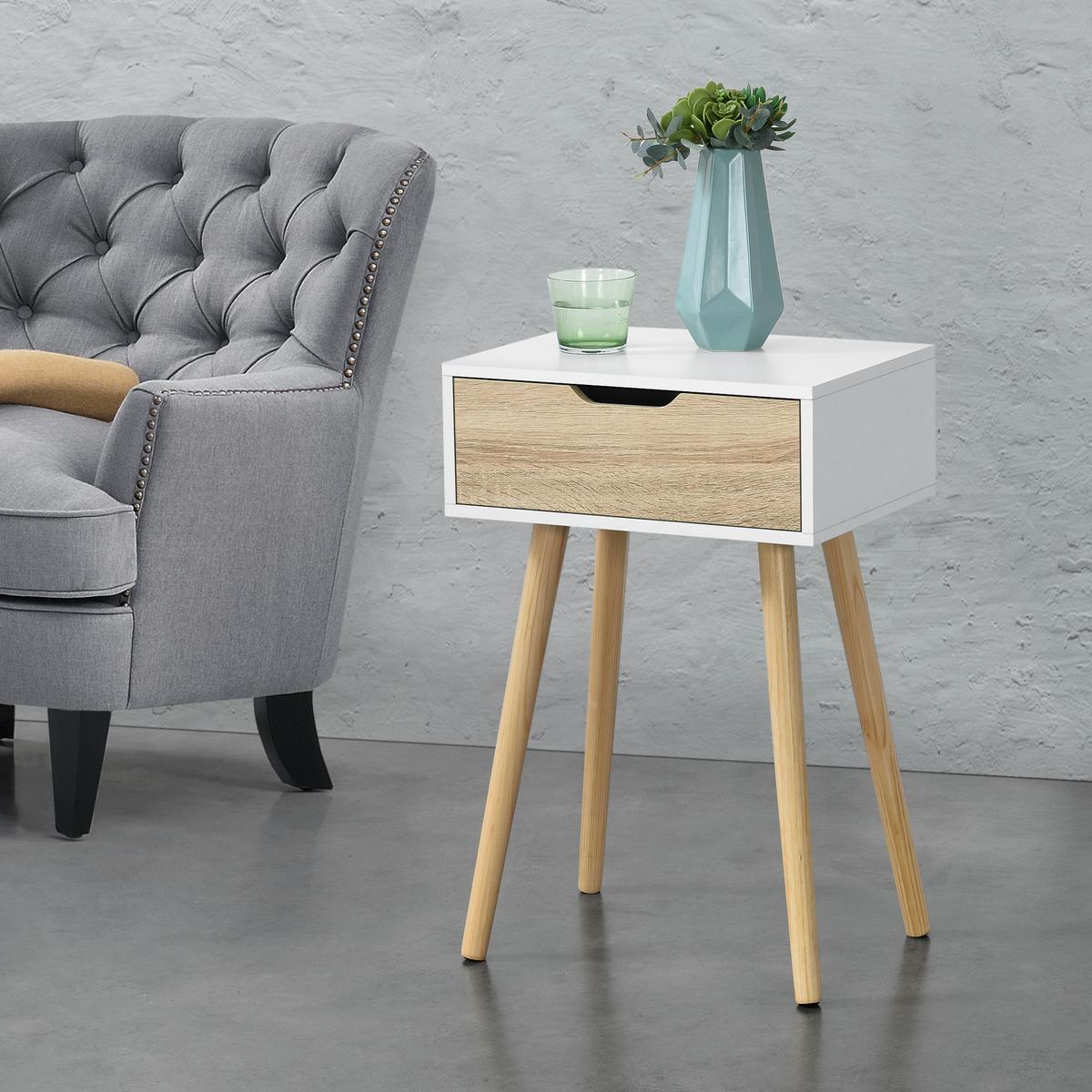 BEISTELLTISCH Östersund - Eichefarben/Weiß, Holz/Holzwerkstoff (30/40/60cm) - [en.casa]