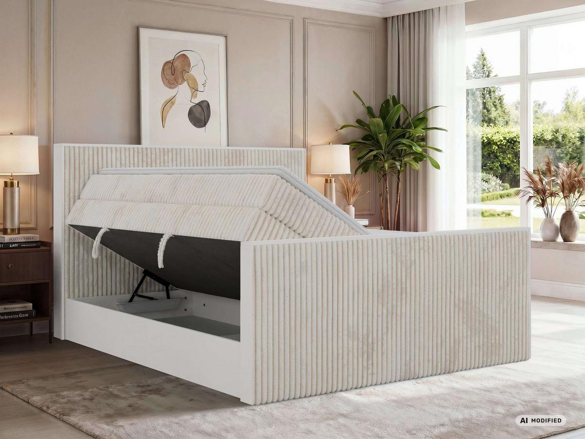 BOXSPRINGBETT TRAVIT KING DUO 140/200 - Beige Cord - Topper T25 - H4 - Beige/Schwarz, Kunststoff/Textil (140/200cm) - MKS