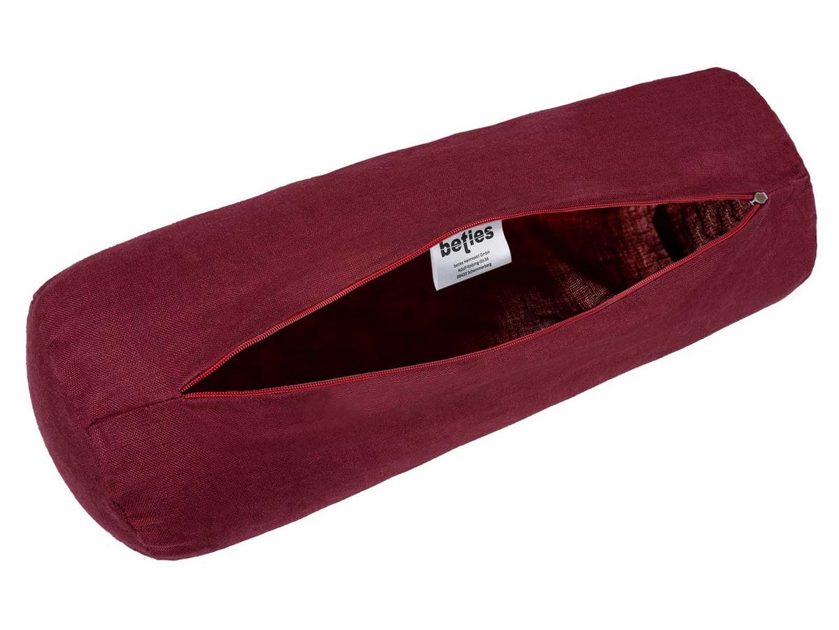NACKENROLLENBEZUG reines Leinen merlot-rot 40/15 cm - Dunkelrot, Naturmaterialien (15/40cm) - beties Heimtextil