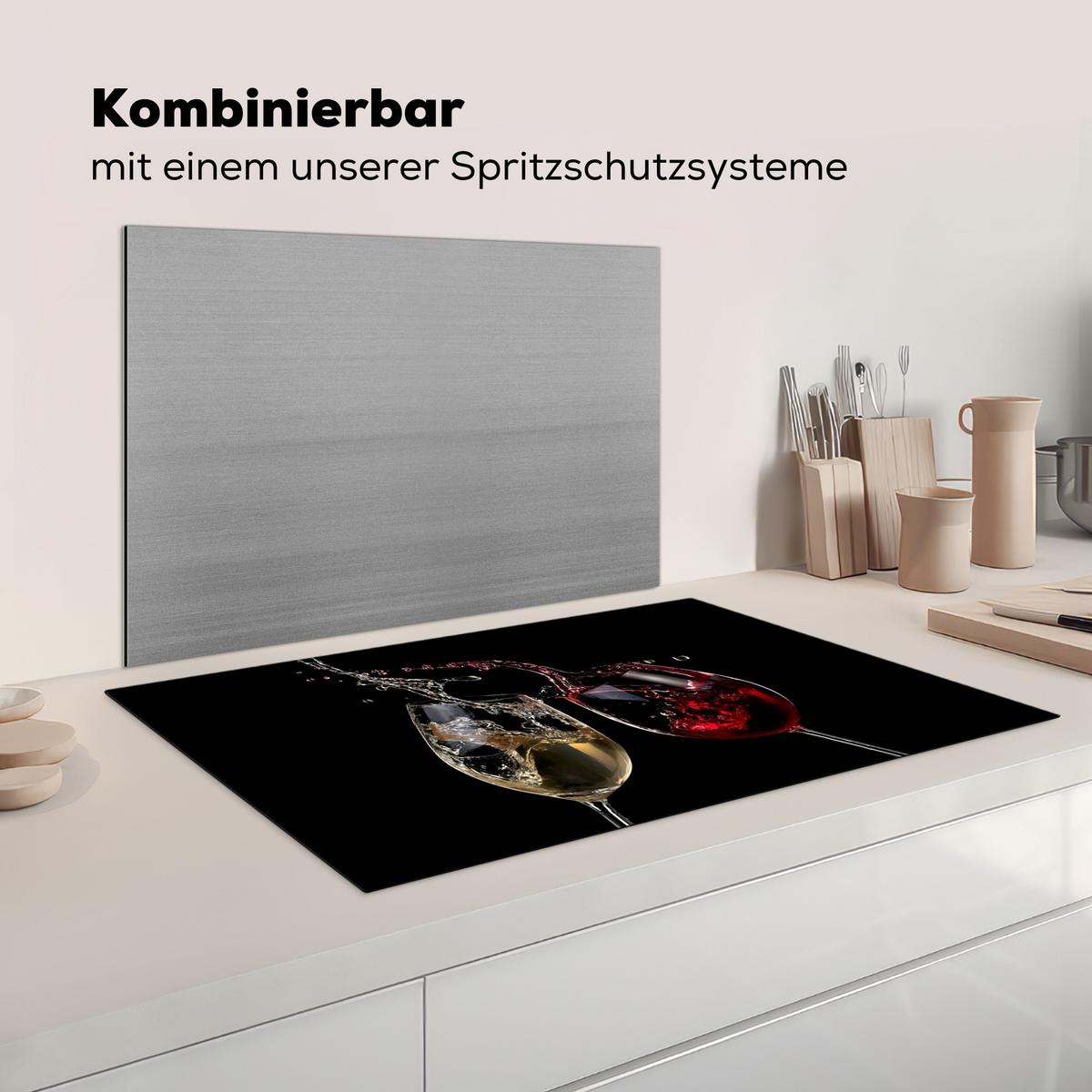 HERDABDECKPLATTE Rotwein - Weißwein - Glas - Schwarz Ceranfeldabdeckung 85x52 cm - Weinrot, Kunststoff (85/52/0.2cm) - MuchoWow