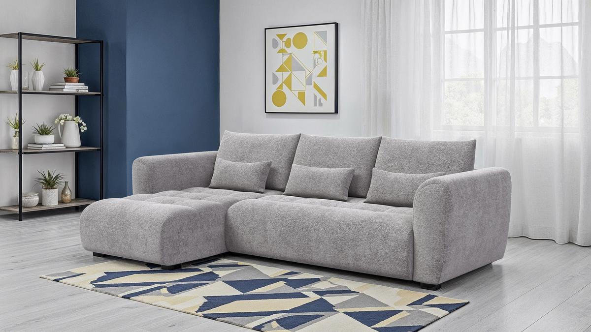 ECKSOFA SORENO 4-Sitzer, platingrau - Schwarz/Grau, Holz/Textil (293/171cm) - Wozimo