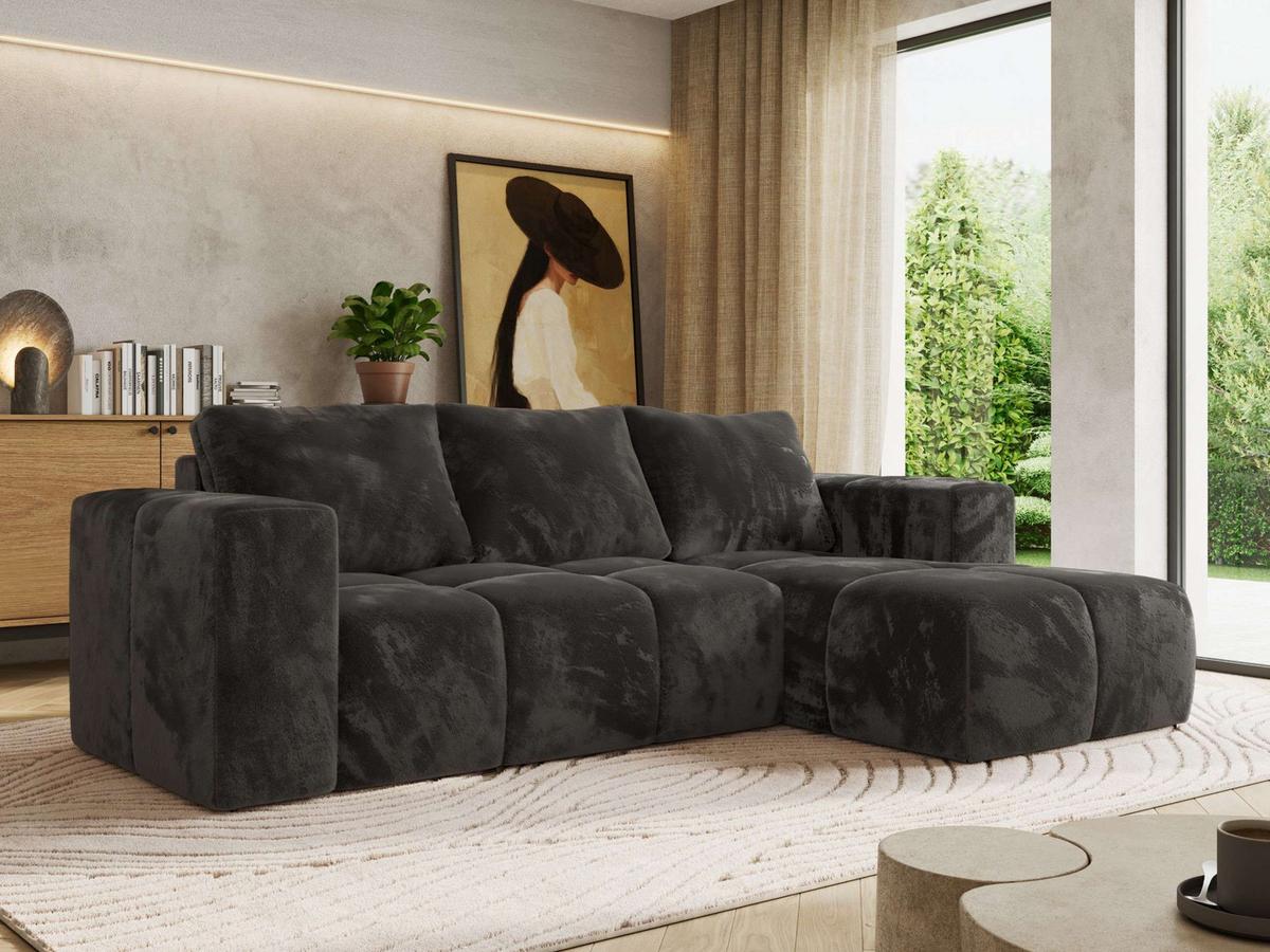 ECKSOFA MONIVA Dunkelgrau Plüsch - Rechts - Dunkelgrau/Schwarz, Kunststoff/Textil (266/164cm) - MKS