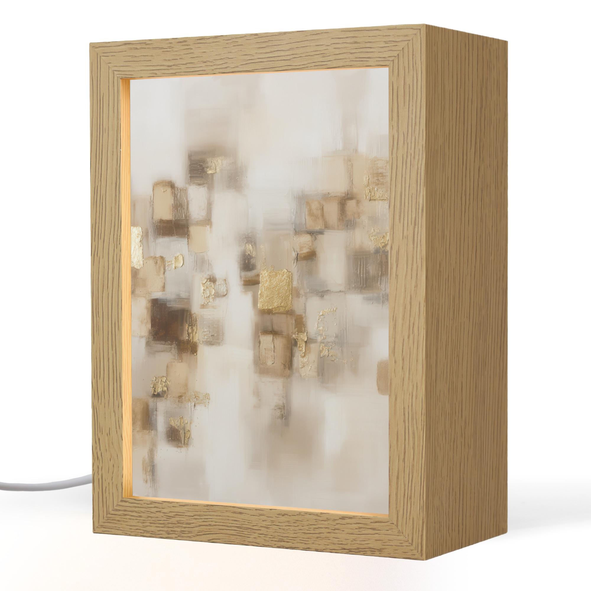 TISCHLEUCHTE Abstrakte Quadrate - Erdtöne - Neblig 15x20 cm - Birnbaumfarben, Holzwerkstoff (8/15/20cm) - OnlyWow