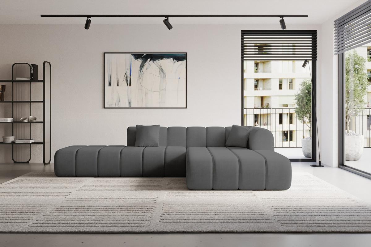 ECKSOFA Ottomane Rechts BILA-L 289x176x71 Dunkelgrau Samt - Dunkelgrau/Anthrazit, Holzwerkstoff/Kunststoff (289/176cm) - ALTDECOR