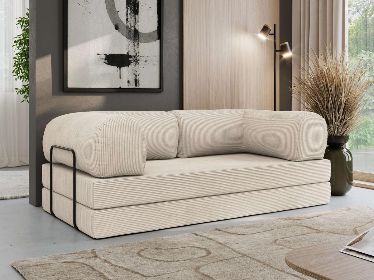 3-SITZER SOFA ORSETTO - Creme Cord - Creme/Schwarz, Textil/Metall (200/70/100cm) - MKS