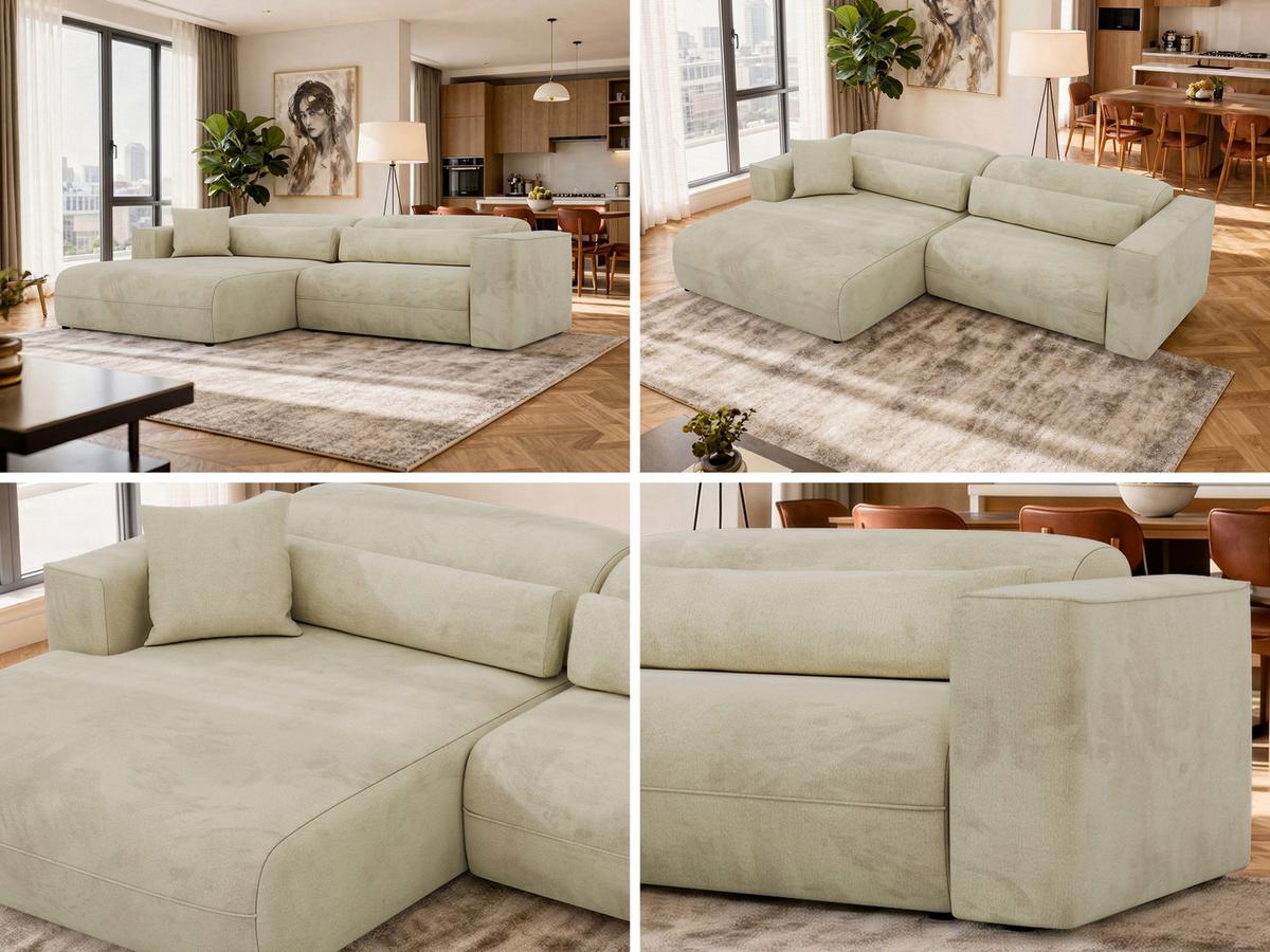 ECKSOFA PAZURRO L - Beige Velvet - Links Seite - Beige/Schwarz, Kunststoff/Textil (288/180cm) - MKS