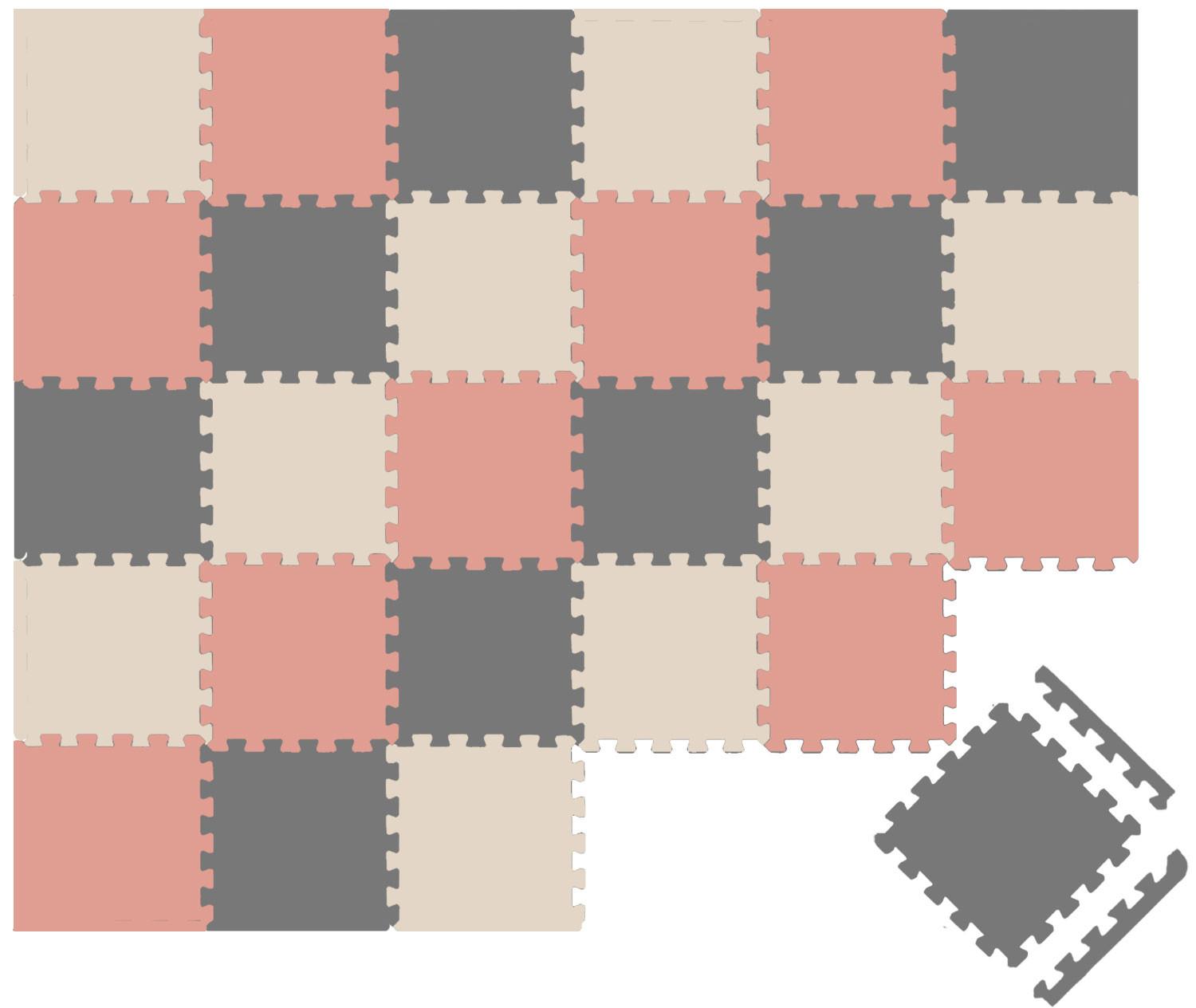 SPIELMATTE mit Rand - 270/90/1 cm Puzzlematte Grau Rosa Beige - Grau, Kunststoff (30/30cm) - Littletom