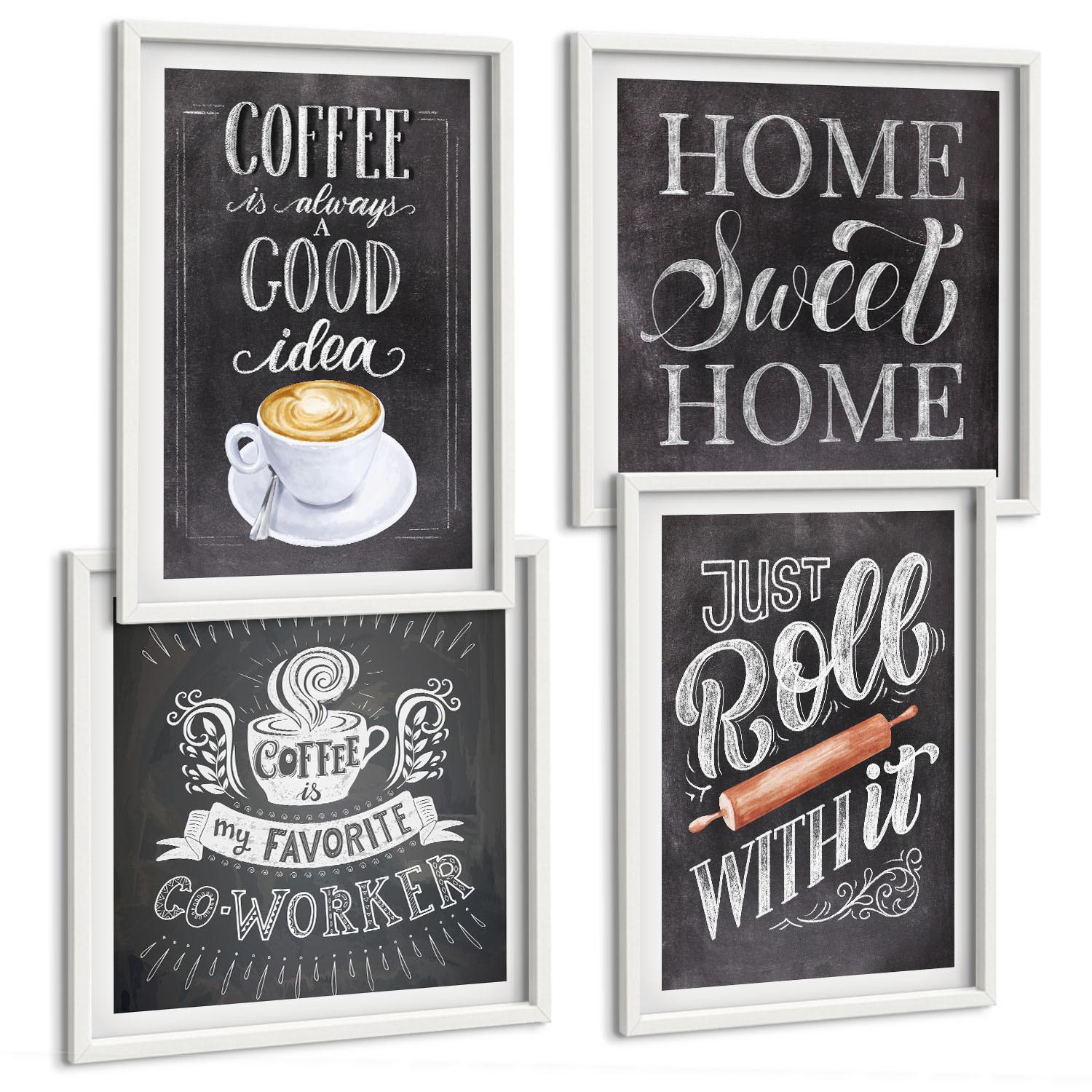 BILDER SET 4er Set - 50x50 cm & 40x60 cm Weißer Rahmen - Kaffeeroller, heimelige Wärme - Weiß, Kunststoff (50/50cm) - TULUP