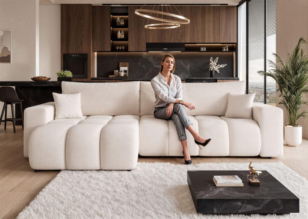 ECKSOFA Anabel Max Mit Schlaffunktion - Weiß, Holzwerkstoff/Textil (278/145cm) - Fun Möbel