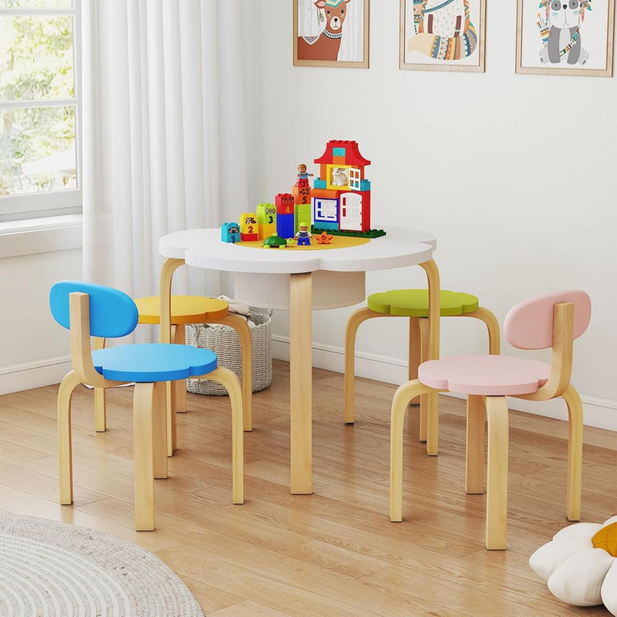KINDERSCHREIBTISCH-SET Blumenförmig mehrfarbig(5-tlg) - Multicolor, Holzwerkstoff (60/45/60cm) - COSTWAY