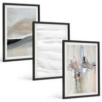 BILDER SET 3er Set - 40x60 cm Schwarzer Rahmen - Abstrakte Erdmuster - Schwarz, Kunststoff (40/60cm) - TULUP