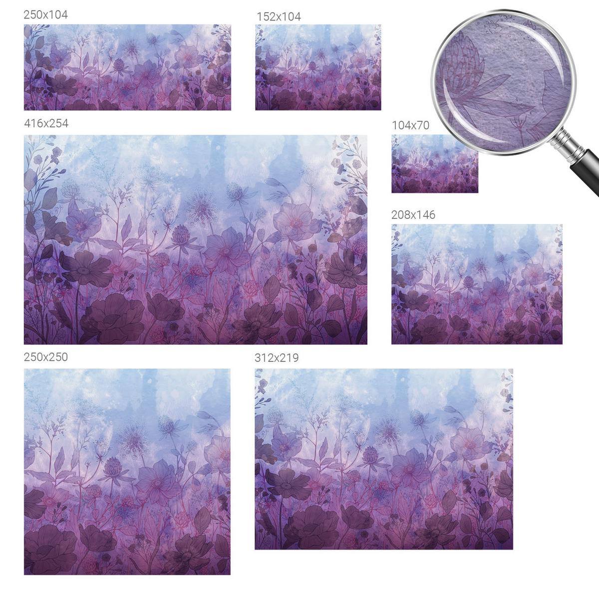 FOTOTAPETE 416x254 cm - Pastellblumen - Blau, Textil (416/254cm) - Wallfluent